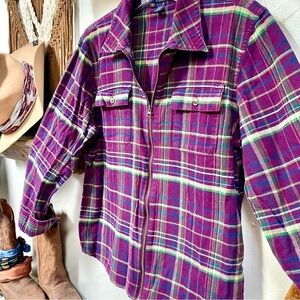 Chaps plaid flannel shirt/jacket w country farmhouse cottagecore boho vibe